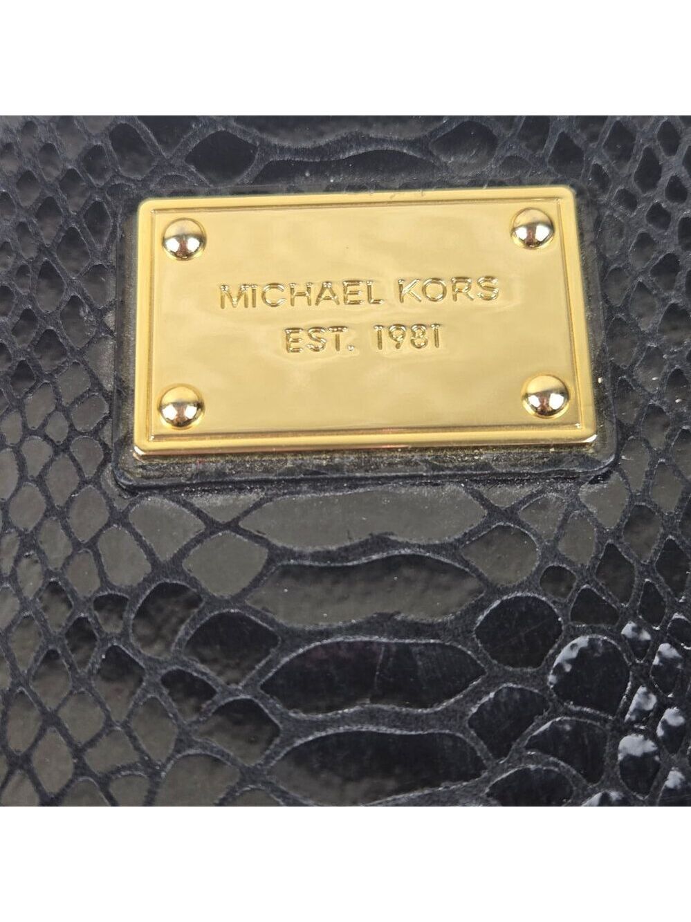 Michael Kors Black Patent Python Embossed Laptop Computer Case Double Zip Strap - Picture 2 of 14